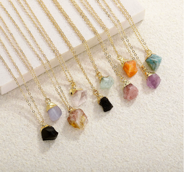 Raw Natural Healing Crystal Pendant Necklace – Unpolished Gemstone for Energy & Balance