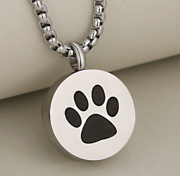 Round Paw Print Memorial Urn Pendant – Openable Pet Ashes Locket