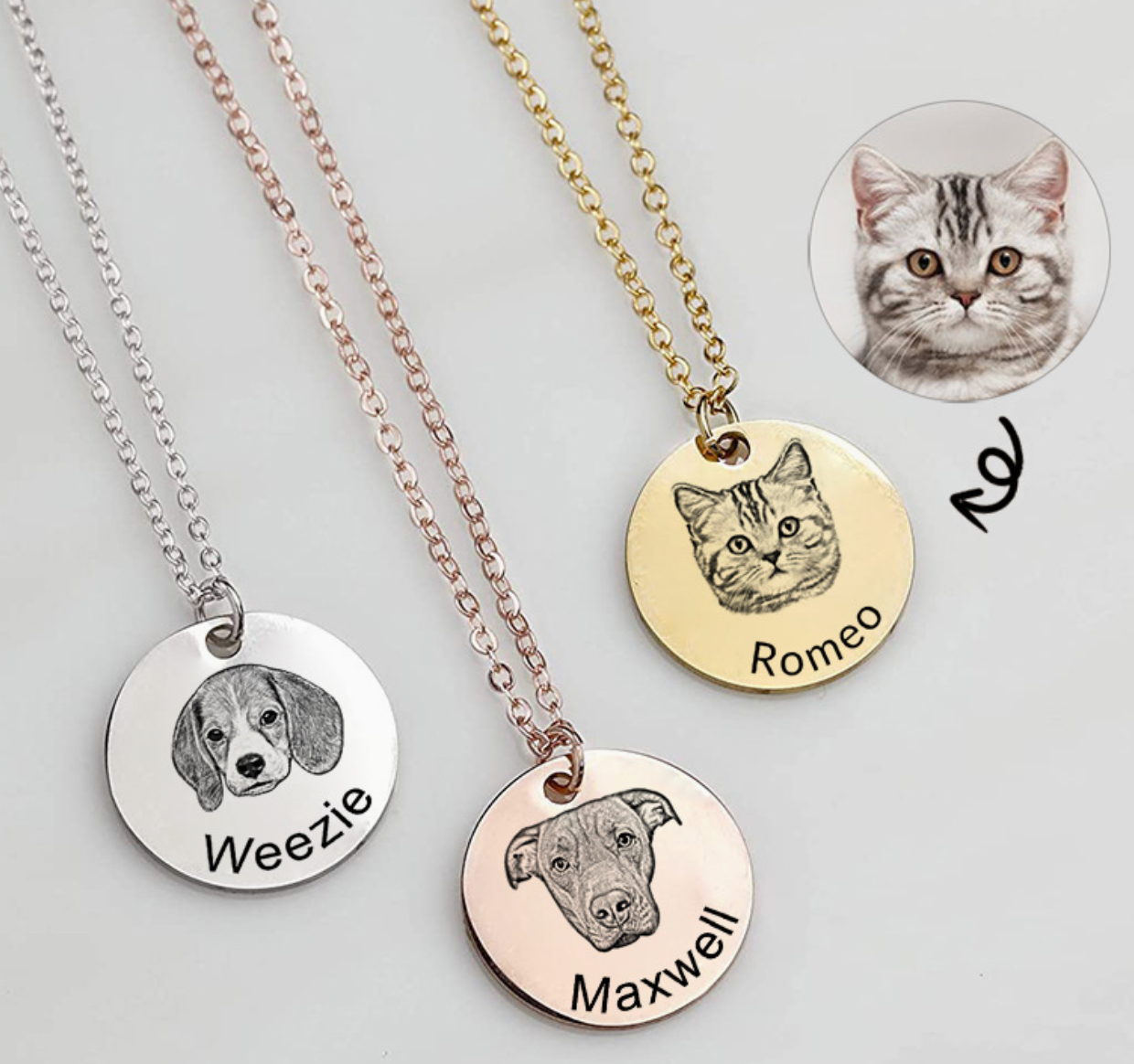 Custom Engraved Pet Portrait Necklace