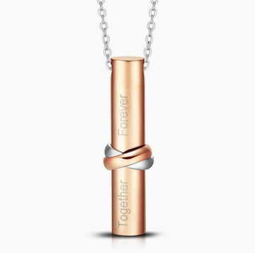 Personalized Cylinder Memorial Ashes Necklace – "Together" Diamond Cremation Urn Pendant