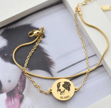 Personalized Stainless Steel Pet Memorial Bracelet – Custom Engraved Photo & Name Double-Layer Jewelry