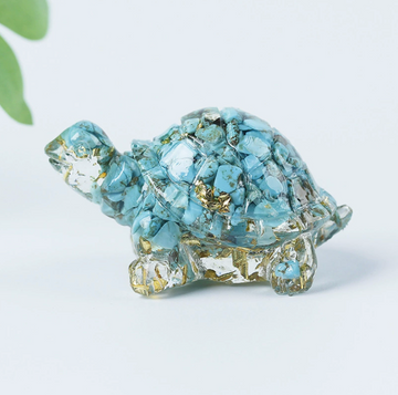 Natural Turquoise Healing Turtle with Gold Foil – Cute Crystal Figurine for Home, Office & Car Decor