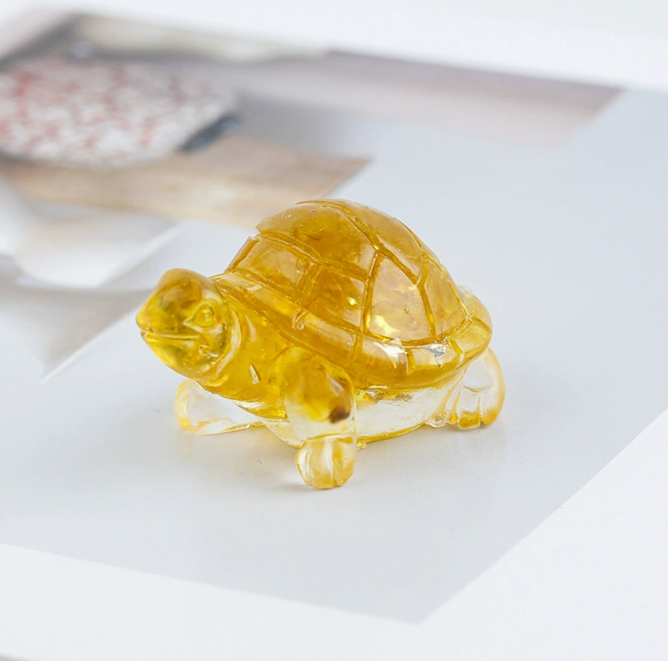 Natural Citrine Healing Turtle with Gold Foil – Prosperity Crystal Figurine for Home, Office & Car Decor