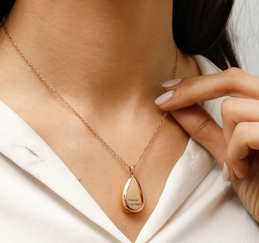 Openable Teardrop Ashes Pendant Necklace - Stainless Steel Cremation Urn Bottle