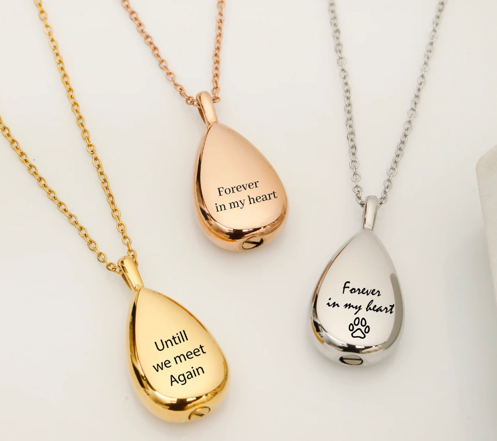 Openable Teardrop Ashes Pendant Necklace - Stainless Steel Cremation Urn Bottle